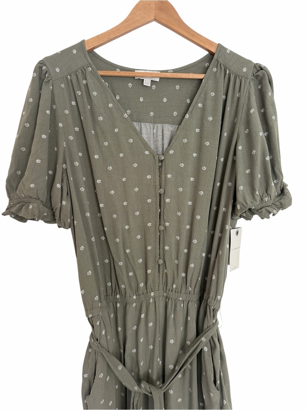NWT ($99) Lucky Brand Olive Green Printed V-Neck Jumpsuit with Belt Sz XL - Picture 9 of 14